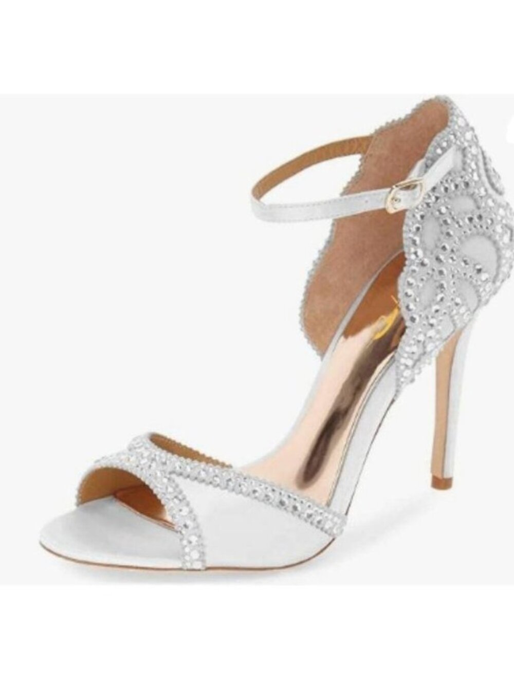 XYD Beige Sandals Chic Peep Toe D'Orsay High Heels Rhinestone Shoes